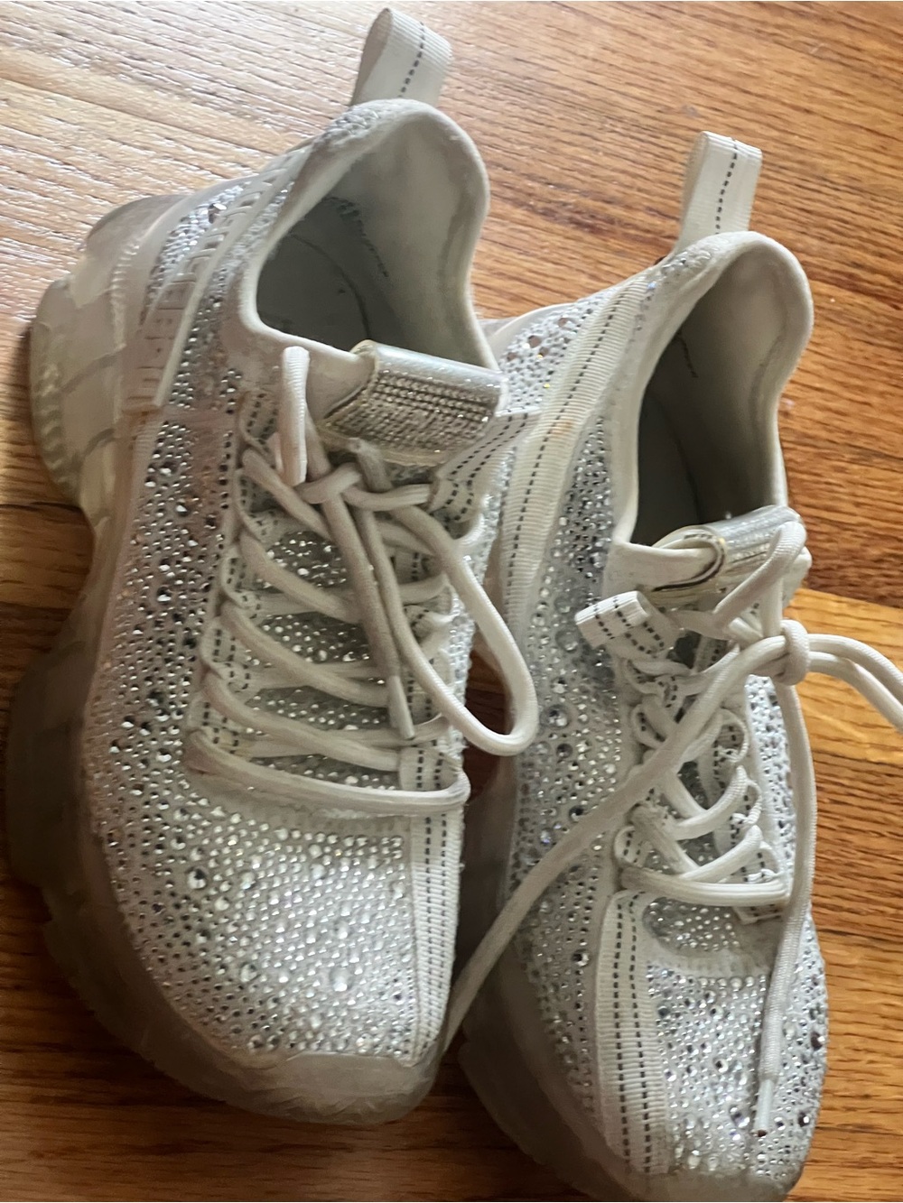 Steve Madden Women's Silver Embellished Lace-Up Sneakers